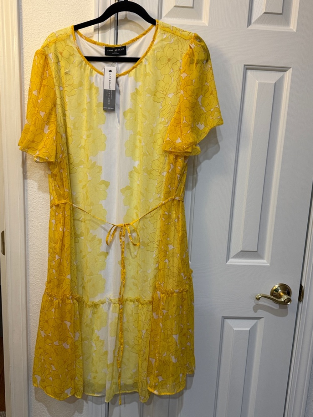Sunlit Floral Midi Dress from Lane Bryant. Sheer Cap Sleeves & Belt. Size 22/24